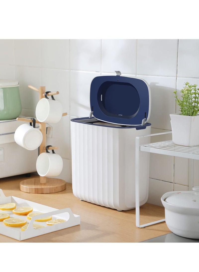 KASTWAVE - Kitchen Compost Bin, 2.1Gallon Hanging Trash Can with Lid, Kitchen Cabinet Door Under Sink Plastic Garbage Can Compost Bin Wall Mounted Slide Open, odorless Trash can, Blue - Image 1