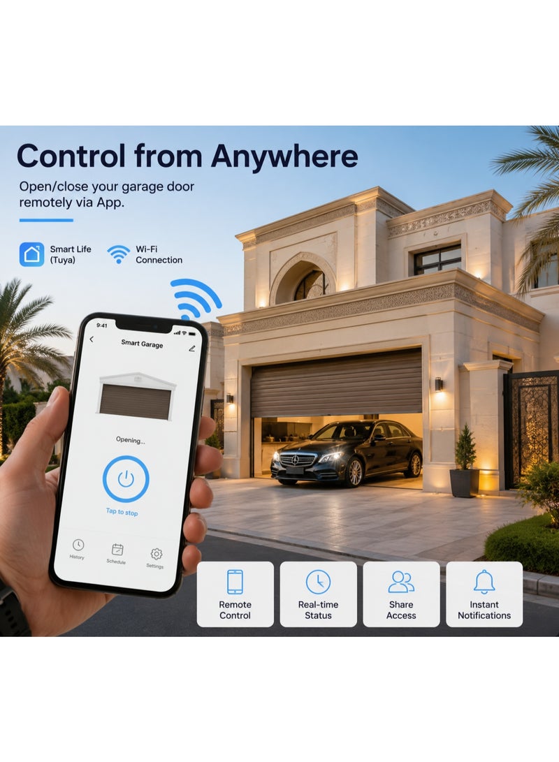وحدة تحكم ذكية لباب الكراج زيجبي، مفتاح صغير للتحكم عن بعد عبر التطبيق والصوت (أليكسا/جوجل)، إنذار وسجل في الوقت الفعلي، يتطلب موزع زيجبي (Hub) - Image 2