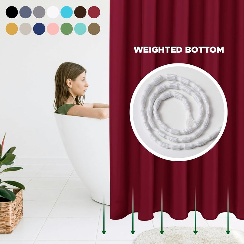 Biscaynebay Quality Fabric Shower Curtain Liners 72 Inch by 72 Inch, Burgundy Water Resistant Bathroom Curtains Rust Resistant Grommets & Weighted Bottom Hem Machine Washable - Image 2