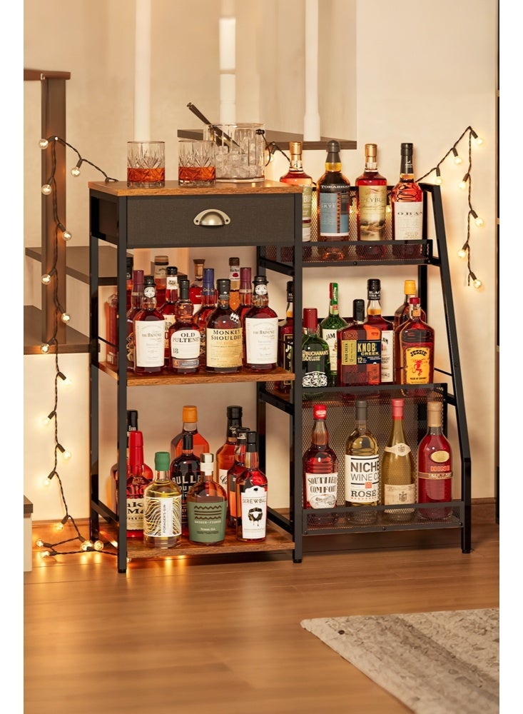 سولاكان خزانة مشروبات مستقلة بثلاثة مستويات مع درج | تخزين بار صغير على شكل درج للمشروبات | رف للمطبخ والمنزل - Image 3