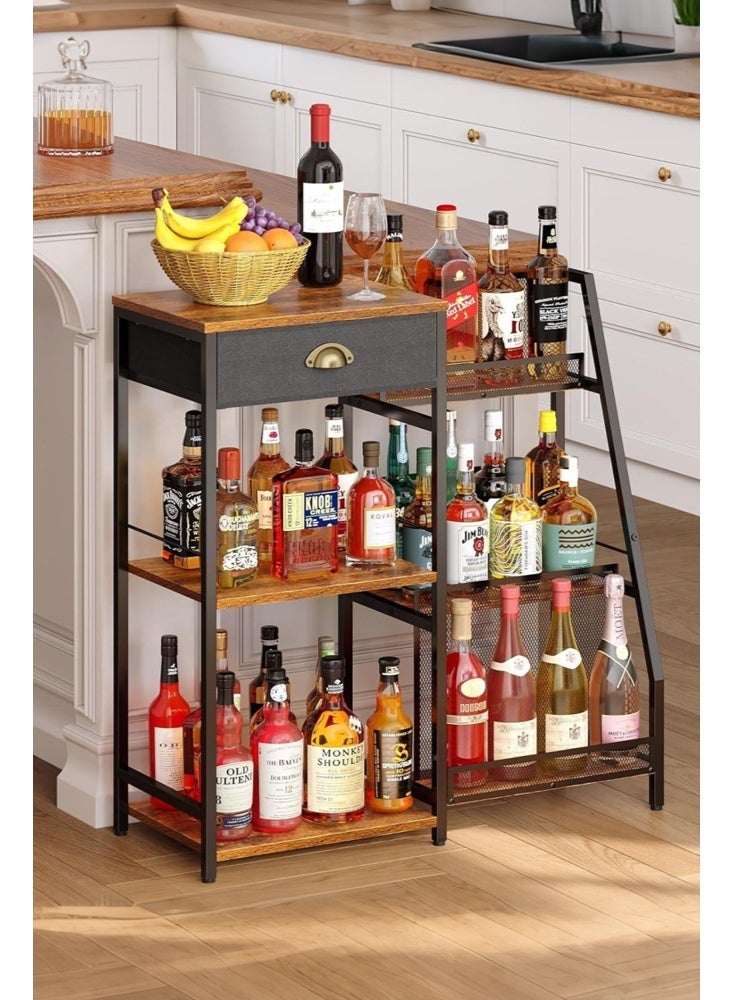 سولاكان خزانة مشروبات مستقلة بثلاثة مستويات مع درج | تخزين بار صغير على شكل درج للمشروبات | رف للمطبخ والمنزل - Image 5