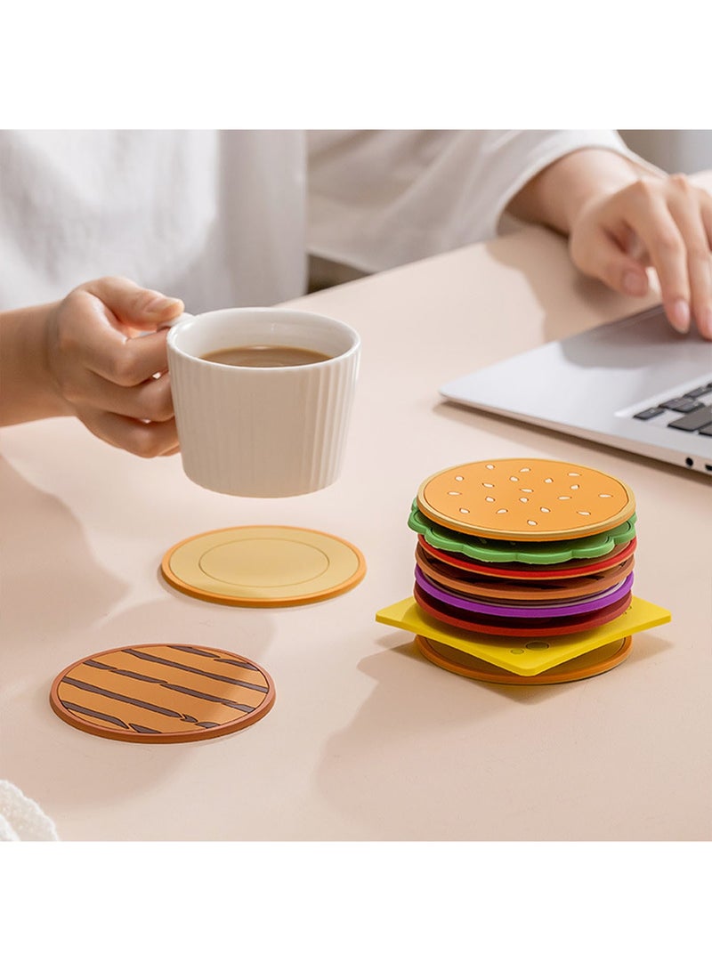 Hamburger Novelty Beverage Coasters Set 8 Coasters in One  Silicone Coffee Coasters for Drinks Non-Slip PVC Table Coasters Tabletop Protection Mat for Any Occasion  - Image 1