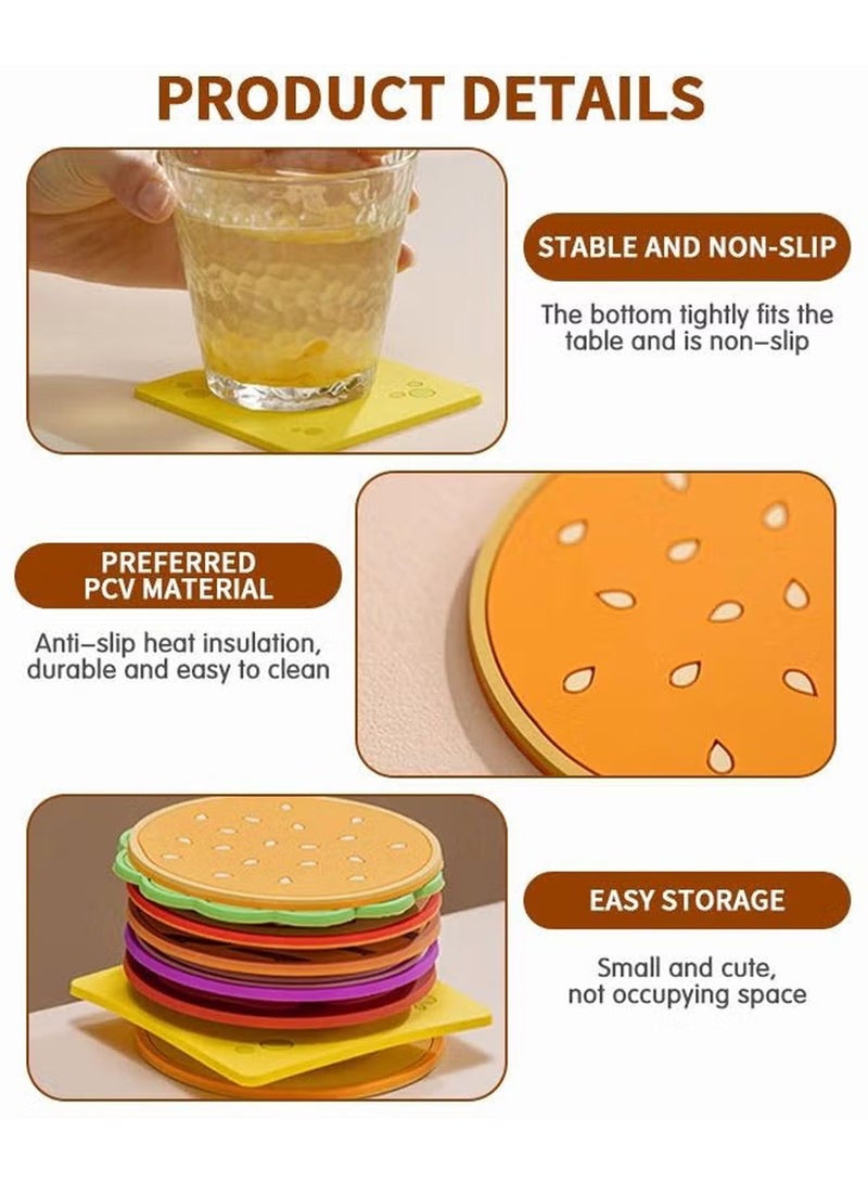 Hamburger Novelty Beverage Coasters Set 8 Coasters in One  Silicone Coffee Coasters for Drinks Non-Slip PVC Table Coasters Tabletop Protection Mat for Any Occasion  - Image 4