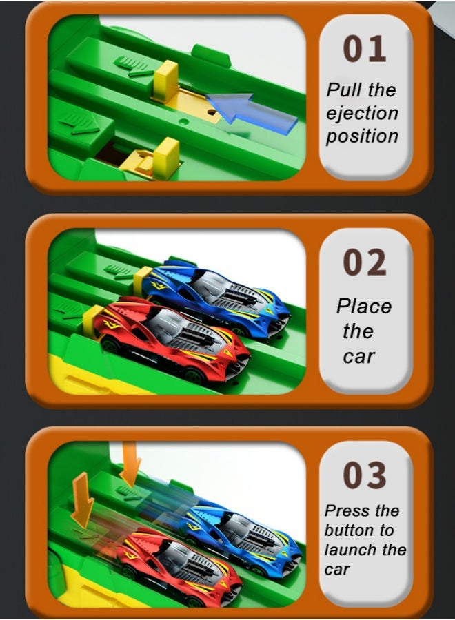 كويفلوكس لعبة شاحنة ديناصور، لعبة شاحنة 2 في 1، مسار سباق قابل للطي يمتد إلى 158 سم مع 6 سيارات من السبائك، لعبة شاحنة ابتلاع الديناصور وإطلاقه وتخزينه، مركبة ديناصور متحولة، ألعاب تنافسية للأطفال من سن 3 سنوات فما فوق (أحمر) - Image 5