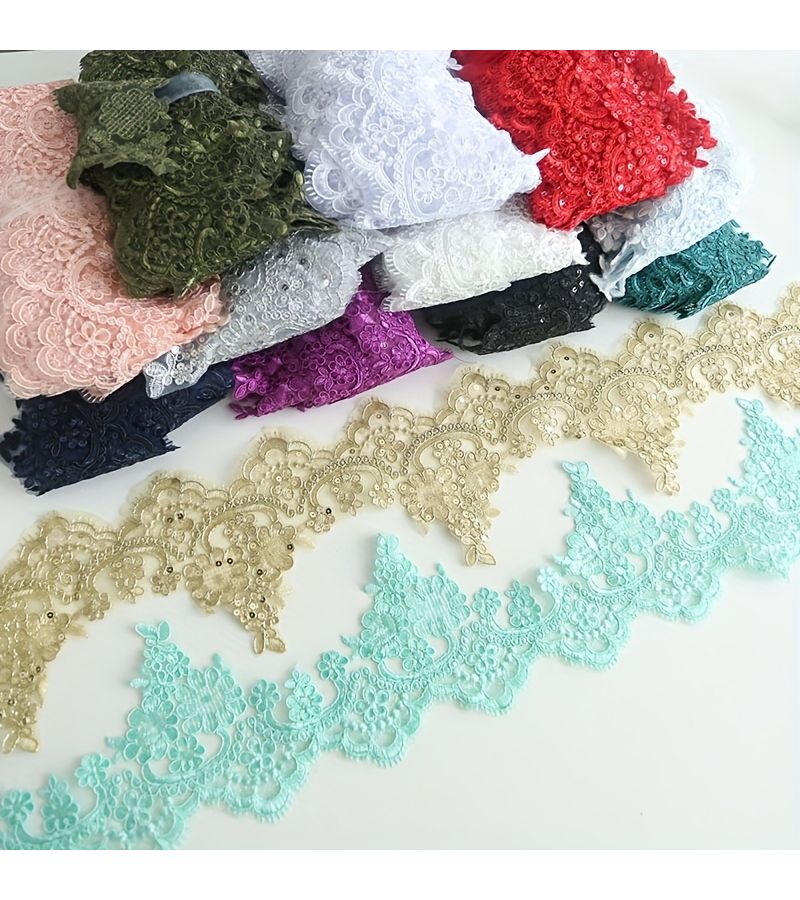 Multicolor Embroidered Lace Dress Fabric DIY Home Textile Accessories Dark Green 1 Yard - Image 5