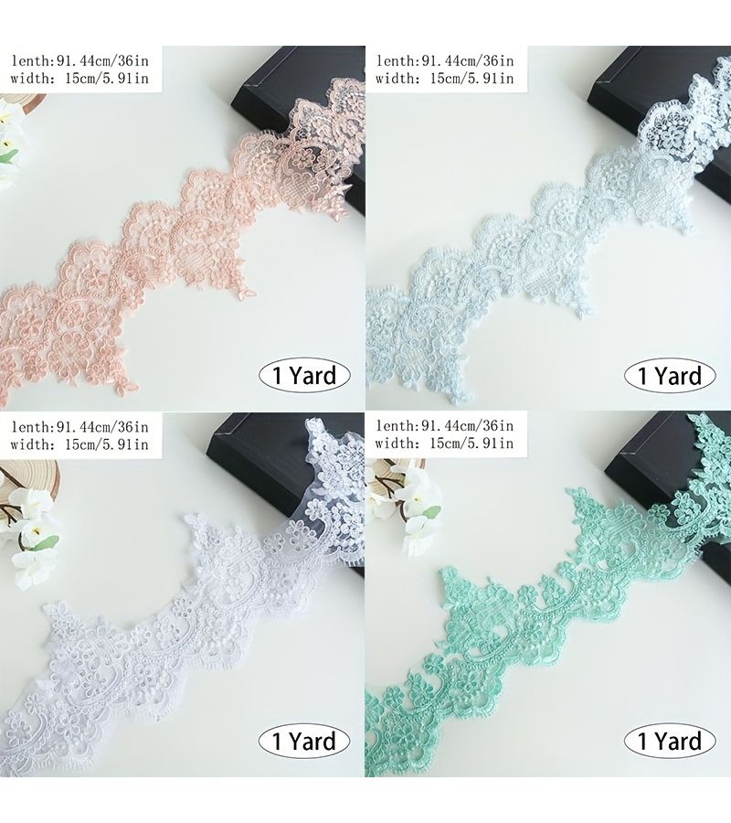Multicolor Embroidered Lace Dress Fabric DIY Home Textile Accessories Dark Green 1 Yard - Image 2
