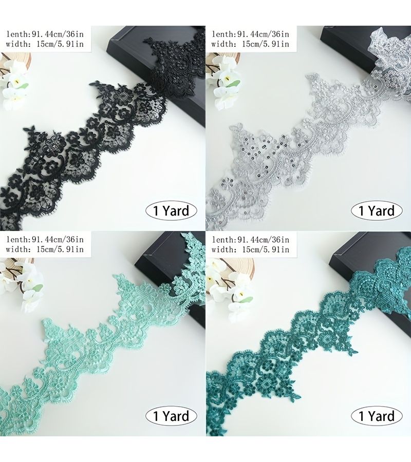 Multicolor Embroidered Lace Dress Fabric DIY Home Textile Accessories Dark Green 1 Yard - Image 1