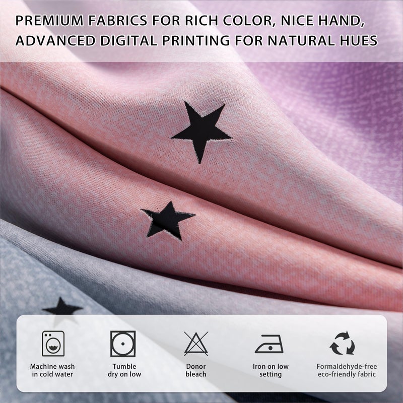 XiDi Dream Star Blackout Curtains for Kids Rooms Girl Princess Curtain for Daughter Bedroom Window (Grey Pink Purple, W34 X L63) - Image 3