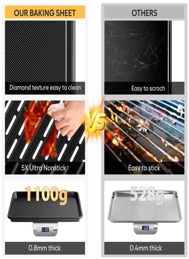 Fire More 4 Pack Baking Sheet Pan Set Non Stick, Carbon Steel Cookie Sheets for Baking with Wire Rack, Cooling Racks for Cooking and Baking, Thicker Ceramic Half/Quarter/Jelly Roll Baking Trays for Oven - Image 5