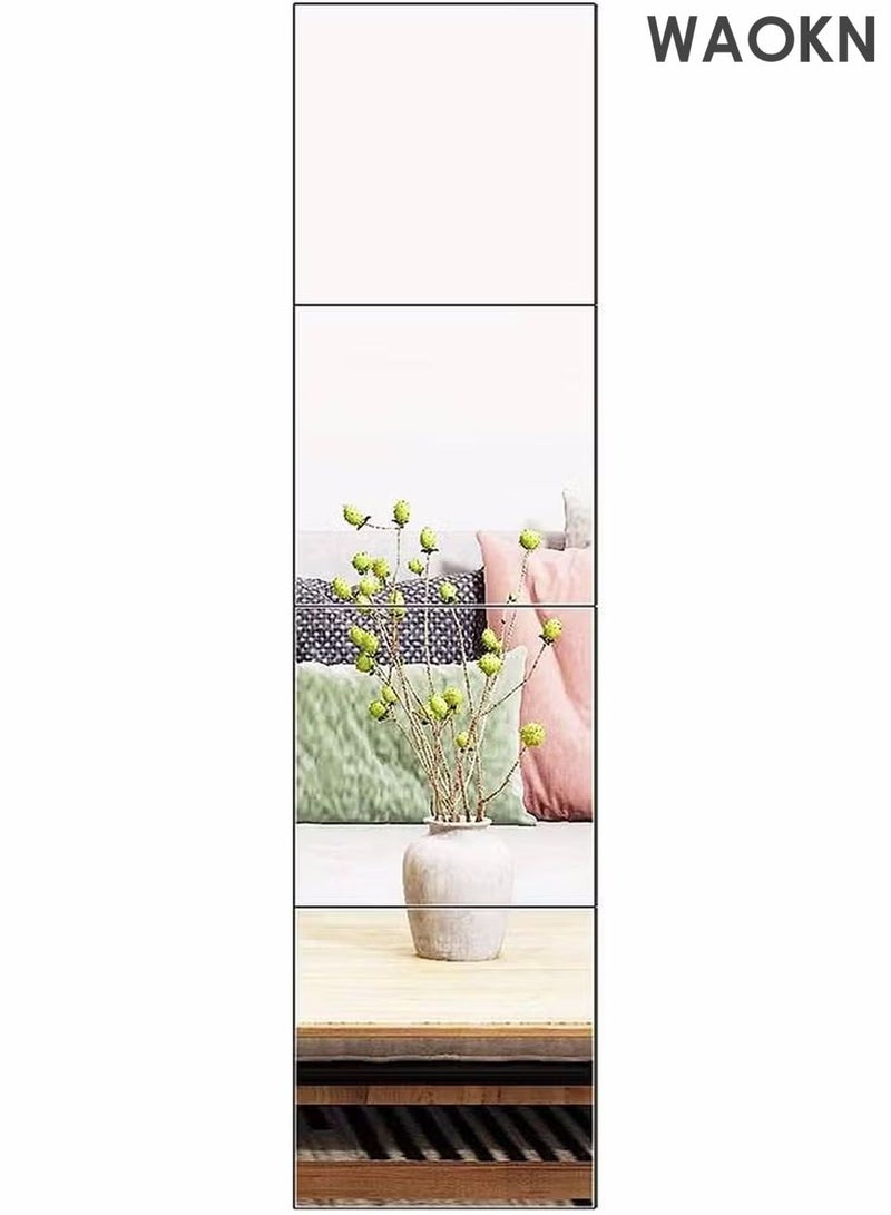 WAOKN 3D Mirror Wall Sticker Tiles,Frameless Wall Mounted Mirror Set Make Up Mirror Non-Breakable Acrylic Full Length Wall Mirror Tiles,30cm x 4Pcs Flexible Plastic Mirror,Full Body Mirror Tiles For Bedroom,Home Gym,Home Wall Decor - Image 1
