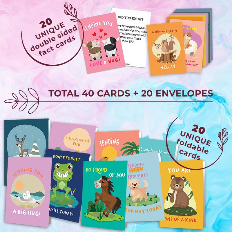 Hat Acrobat Thinking of You Cards with Envelopes - 20 Uniquely Designed Just Because Cards with Fact Cards to Send to Stay in Touch with Family, Friends, Colleagues, Students (40) - Image 2