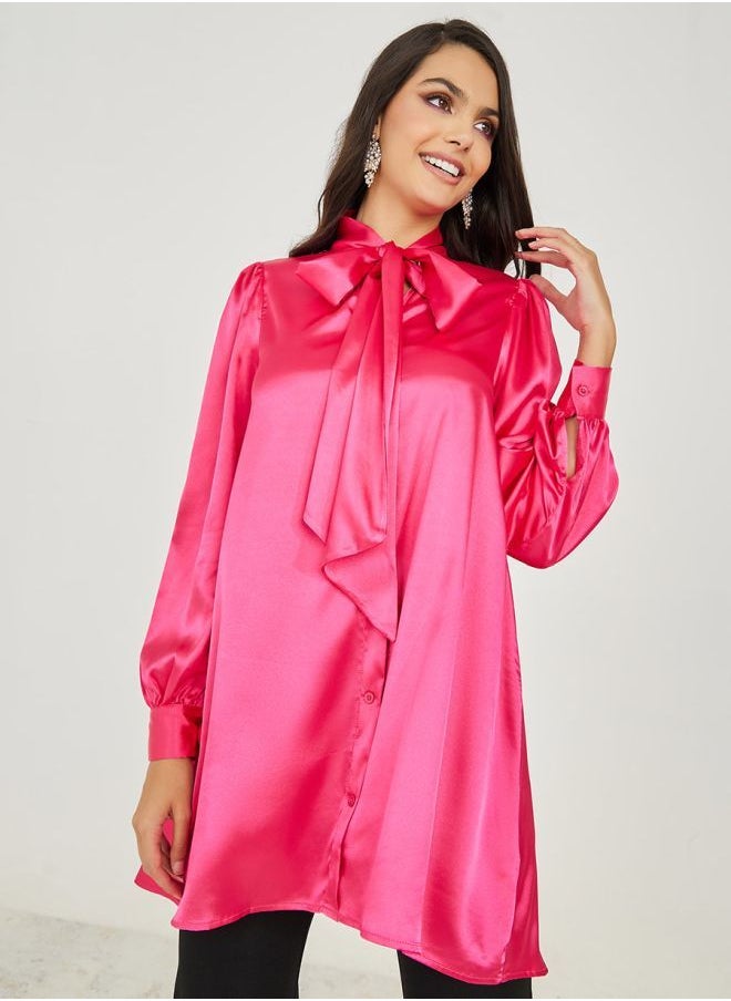 Styli - High Neck Satin Longline Tunic - Image 1