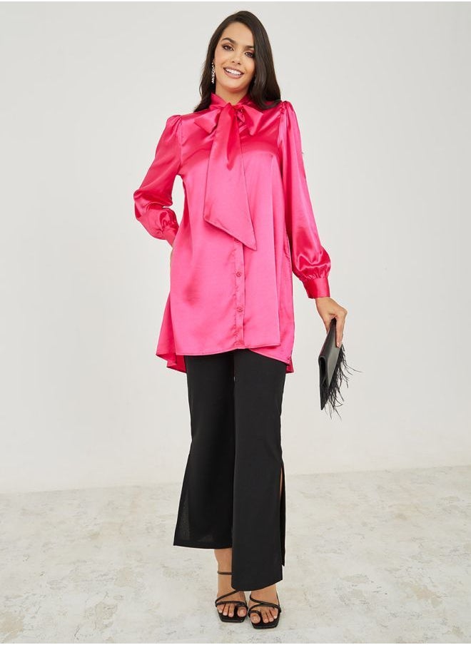 Styli - High Neck Satin Longline Tunic - Image 1