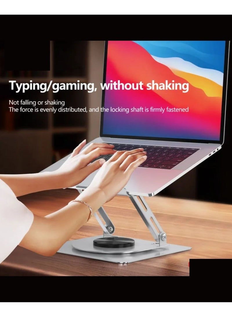 TIGER EH257 360° Rotatable Laptop Stand for Desk – Adjustable Carbon Steel Notebook Riser with Porous Heat Dissipation & Arbitrary Angle Adjustment – Ergonomic Laptop Holder for 11” to 17.3” Devices – Anti-Slip, Heavy-Duty Design with Durable Silver Finish - Image 5