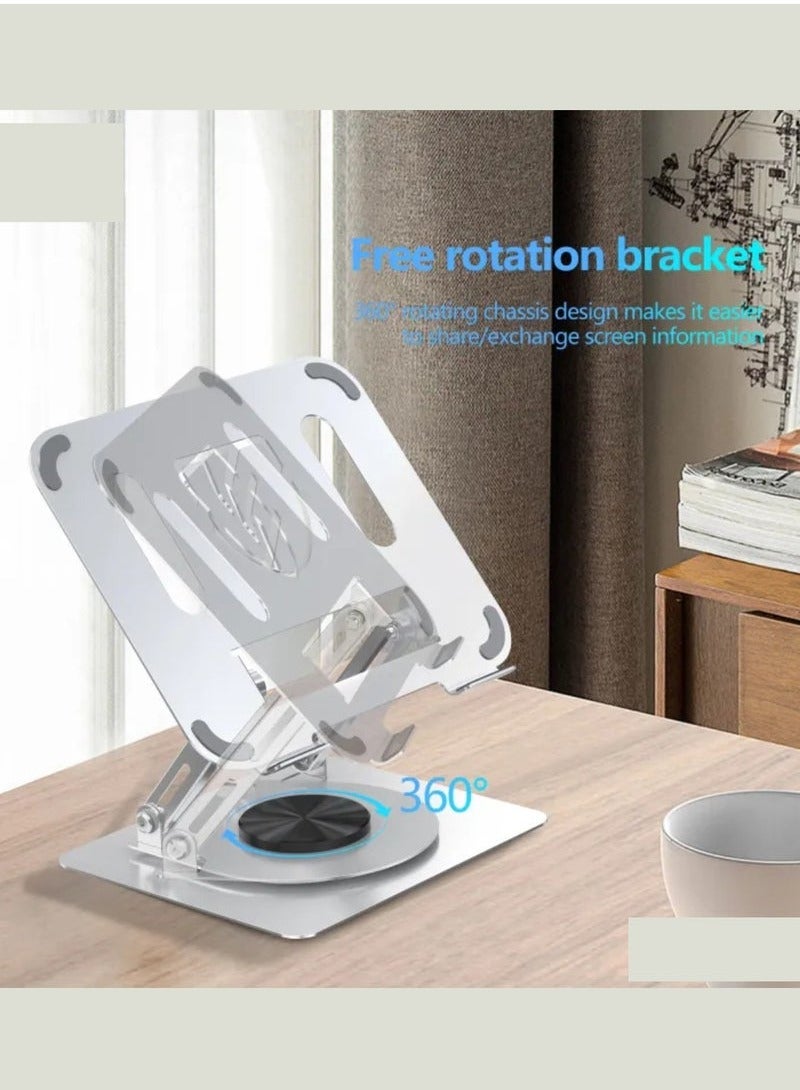 TIGER EH257 360° Rotatable Laptop Stand for Desk – Adjustable Carbon Steel Notebook Riser with Porous Heat Dissipation & Arbitrary Angle Adjustment – Ergonomic Laptop Holder for 11” to 17.3” Devices – Anti-Slip, Heavy-Duty Design with Durable Silver Finish - Image 4
