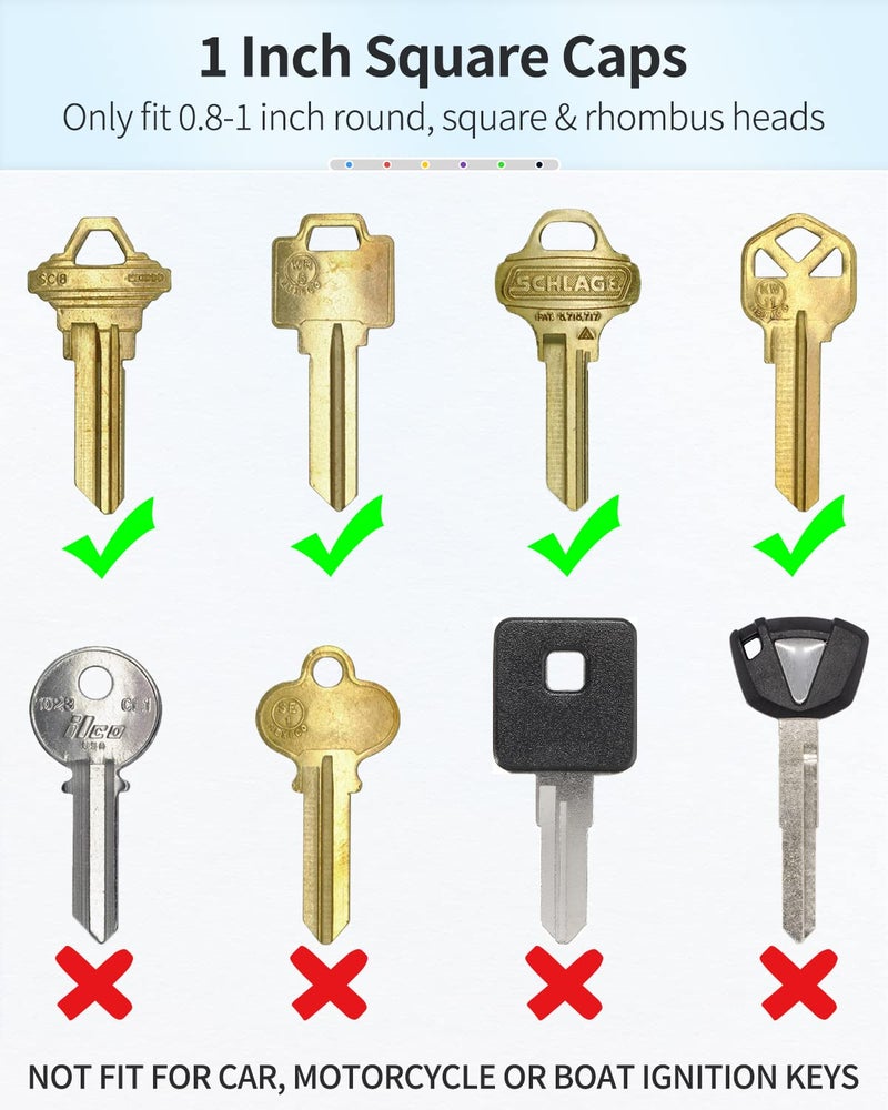 Uniclife 12 Pcs Key Covers Caps 1 Inch Key Covers Protectors with Blank Paper Labels and Clear Windows Soft Key Identifiers for Standard Regular Thin Flat House Keys (Not for Odd-Shaped), 6 Colors - Image 3