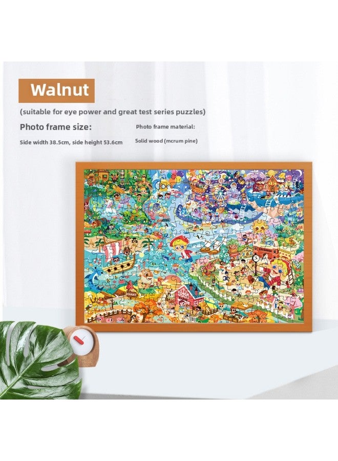 إطار صور من الخشب الصلب مثبت على الحائط إطار صورة إبداعي معلق 500 قطعة 1000 قطعة من الألغاز إطار صورة خاص إطار صورة خشبي رائع-اللون: ألغاز اختبار العين-جوز - Image 1