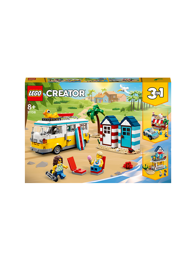 ليغو Creator Beach Camper Van 31138 Building Toy Set With Beach Huts, A Summerhouse And An Ice-Cream Shop; Playset For Kids Aged 8+ Who Love Creating Action-Packed Stories (556 Pieces)
