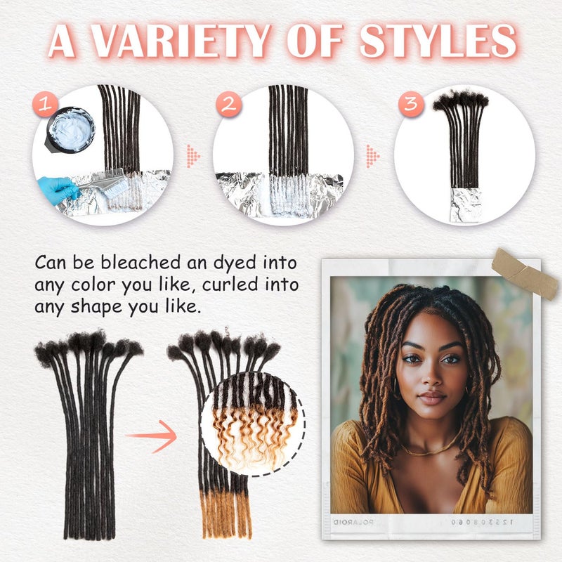 JIAJIA Teresa Dreadlock Extensions Real Human Hair 12 Inch 0.6cm Width Loc Extensions Human Hair 20 Strands Full Hand-made Permanent Locs Extensions for Men/Women/Kids Can Be Dyed and Bleached - Image 5