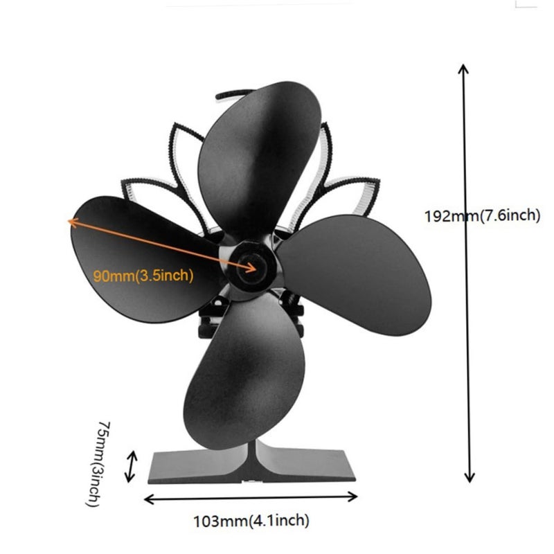 Black Heat Powered Fireplace Fan Overheat Protection Quiet Non Electric Wood Stove - Image 3