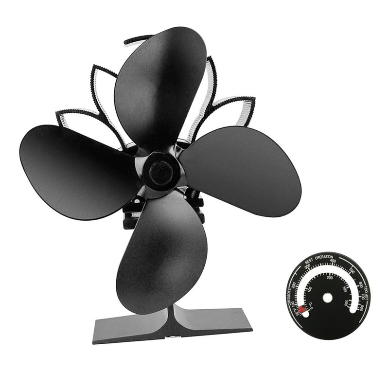 Black Heat Powered Fireplace Fan Overheat Protection Quiet Non Electric Wood Stove - Image 5