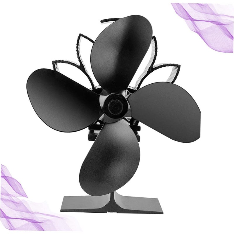 Black Heat Powered Fireplace Fan Overheat Protection Quiet Non Electric Wood Stove - Image 4