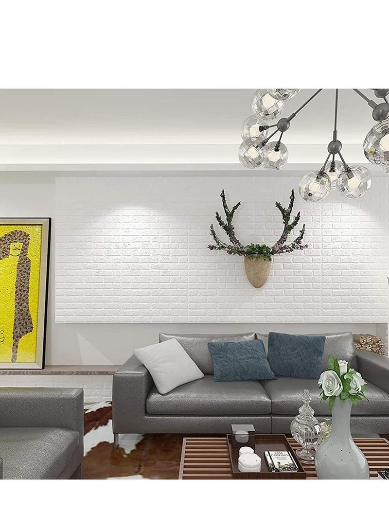 LINGWEI 3D Brick Wall Sticker For Living Room TV Wall White 70x77cm 50pcs - Image 1
