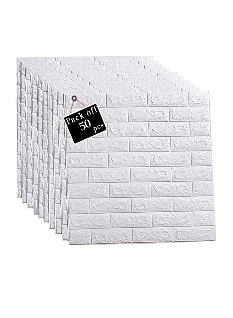 LINGWEI 3D Brick Wall Sticker For Living Room TV Wall White 70x77cm 50pcs - Image 3