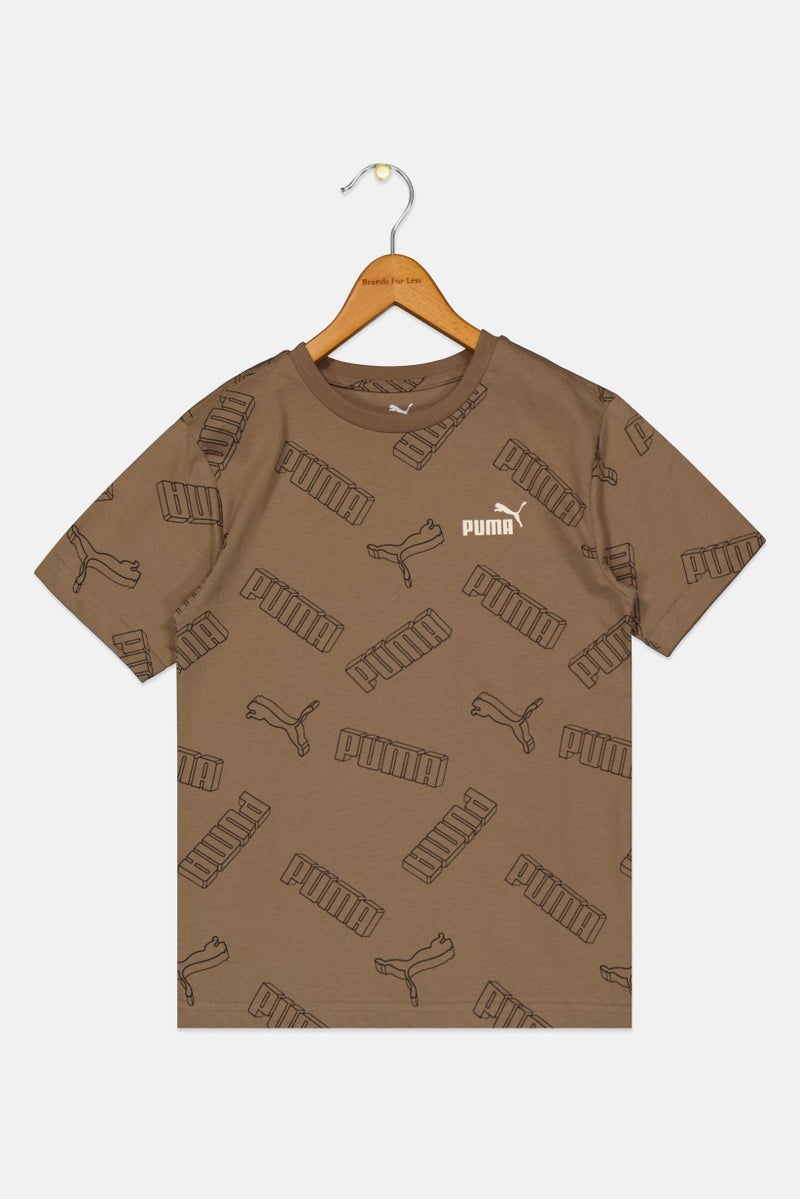 PUMA تي شيرت رياضي للأطفال الأولاد بأكمام قصيرة، خارجي، بني - Image 2