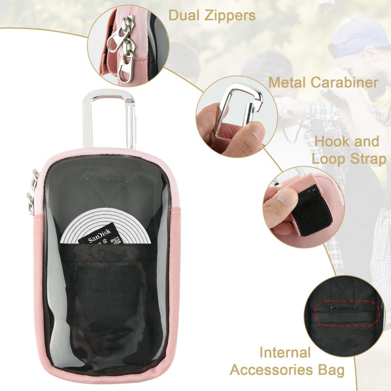 TXEsign MP3 & MP4 Player Carry Case Bag with Clear Window Travel Carrying Case for 4" Touch Screen MP3 MP4 Music Player Case Storage Bag with Inner Pocket for Earphones, USB Cable, Memory Card (Pink) - Image 3