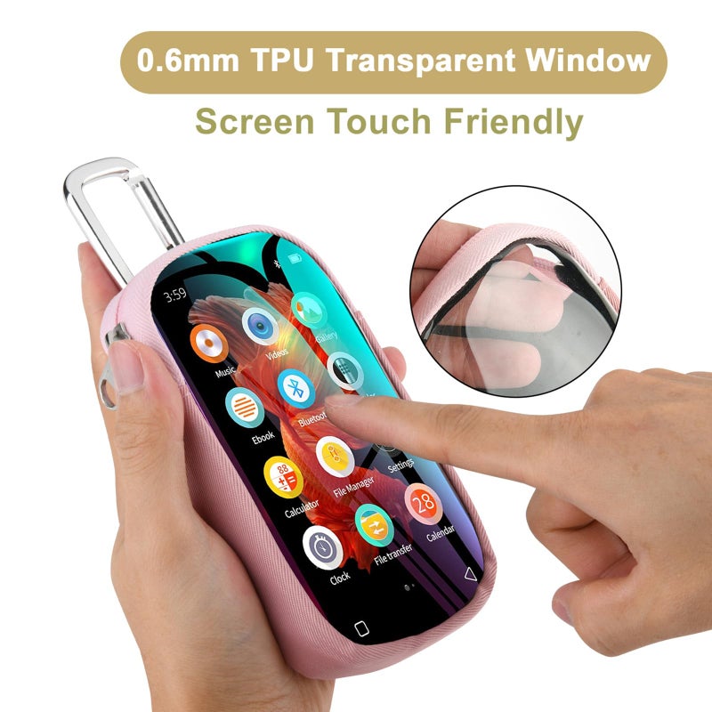 TXEsign MP3 & MP4 Player Carry Case Bag with Clear Window Travel Carrying Case for 4" Touch Screen MP3 MP4 Music Player Case Storage Bag with Inner Pocket for Earphones, USB Cable, Memory Card (Pink) - Image 2
