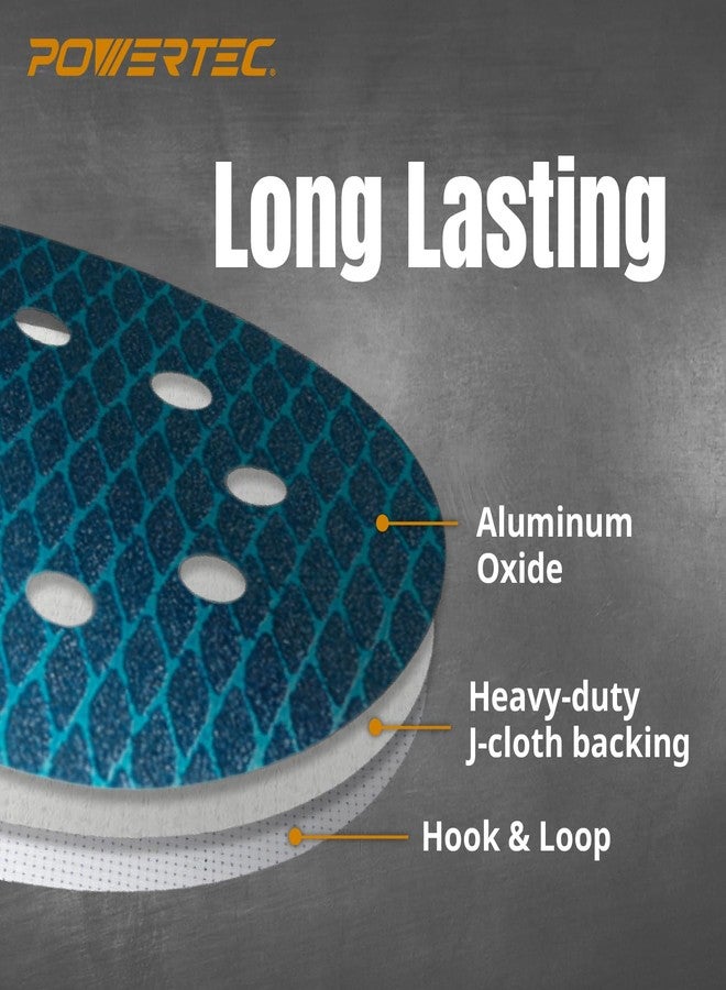 باورتيك أقراص صنفرة POWERTEC مقاس 5 بوصات و8 فتحات على شكل خطاف وحلقة على شكل ماسة، عبوة من 30 قرصًا بحبيبات متنوعة (60/80/120) لصنفرة مدارية عشوائية - دعامة قماشية بوزن J لعمر طويل، ورق صنفرة مضاد للانسداد (44900) - Image 3