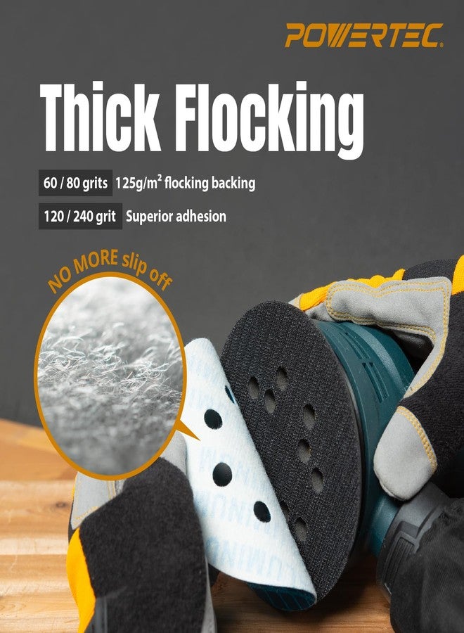 باورتيك أقراص صنفرة POWERTEC مقاس 5 بوصات و8 فتحات على شكل خطاف وحلقة على شكل ماسة، عبوة من 30 قرصًا بحبيبات متنوعة (60/80/120) لصنفرة مدارية عشوائية - دعامة قماشية بوزن J لعمر طويل، ورق صنفرة مضاد للانسداد (44900) - Image 4