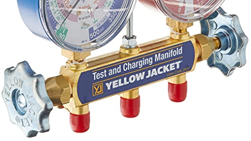Yellow Jacket مانيفولد جاكيت أصفر 42001 مع عدادات ملونة 3-1/8"، psi، R-22/404A/410A (علبة قشري) - Image 3