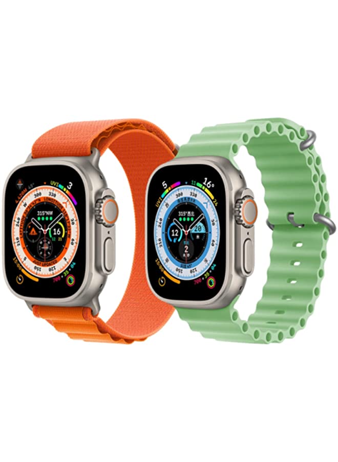 IAF Silicone Ocean Band Strap for Apple Watch Ultra 8 49mm Orange Single Color Strap with Sky Blue/White Double Side Strap Set of 2