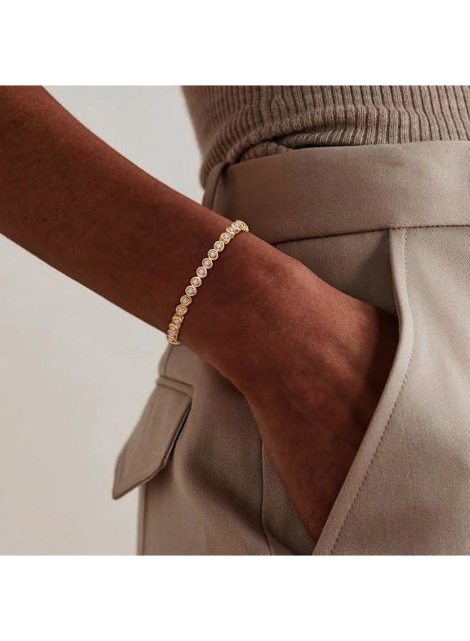 FANZE Classic Tennis Bracelets for Women 3-5MM Cubic Zircon 14K Gold Sliver Plated Bracelet AdjustableTrendy Jewelry Gift for Holiday 6.5-7.5 Inch, 19.1cm, Cubic Zirconia Brass, Cubic Zirconia - Image 4