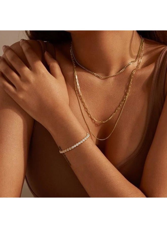 FANZE Classic Tennis Bracelets for Women 3-5MM Cubic Zircon 14K Gold Sliver Plated Bracelet AdjustableTrendy Jewelry Gift for Holiday 6.5-7.5 Inch, 19.1cm, Cubic Zirconia Brass, Cubic Zirconia - Image 2