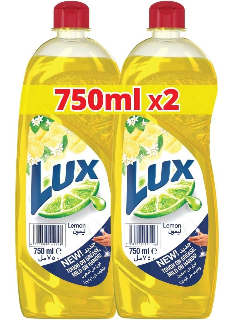 لوكس قوي على الشحوم، لطيف على اليدين: سائل غسل الصحون بالليمون من لكس، عبوة مزدوجة (2 × 750 مل) - Image 1