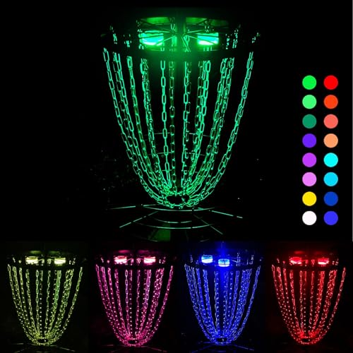 HIAARO LED Disc Golf Baskets Light 2 Pack with Magnetic Attachment RF Remote Control Waterproof Multi Colored Adjustment Modes for Disc Golf Night Practice - Image 1