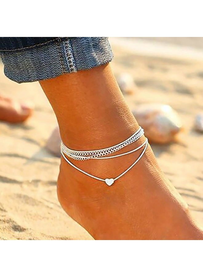Peutlhomy Silver Ankle Bracelets for Women Layered Silver Link Anklets Adjustable Heart Anklet Summer Foot Jewelry, other - Image 2