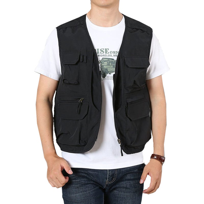 Perbai Mens Black Utility Fishing Vest Outdoor Summer Lightweight Work Photo Safari Cargo VestBlackS - Image 2