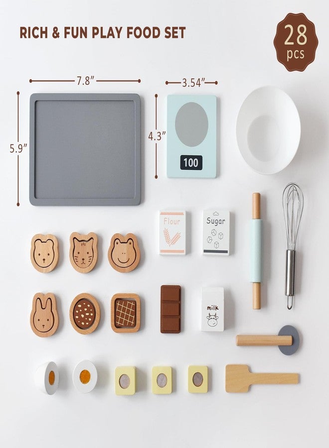 PairPear Wooden Cookie & Baking Play Food Set, Kids 28 Pieces Sliceable Cookies, Hand Mixer Toy Kitchen Accessories Playset, Montessori Pretend Kitchen Gift for Kids Ages 3+ - Image 3