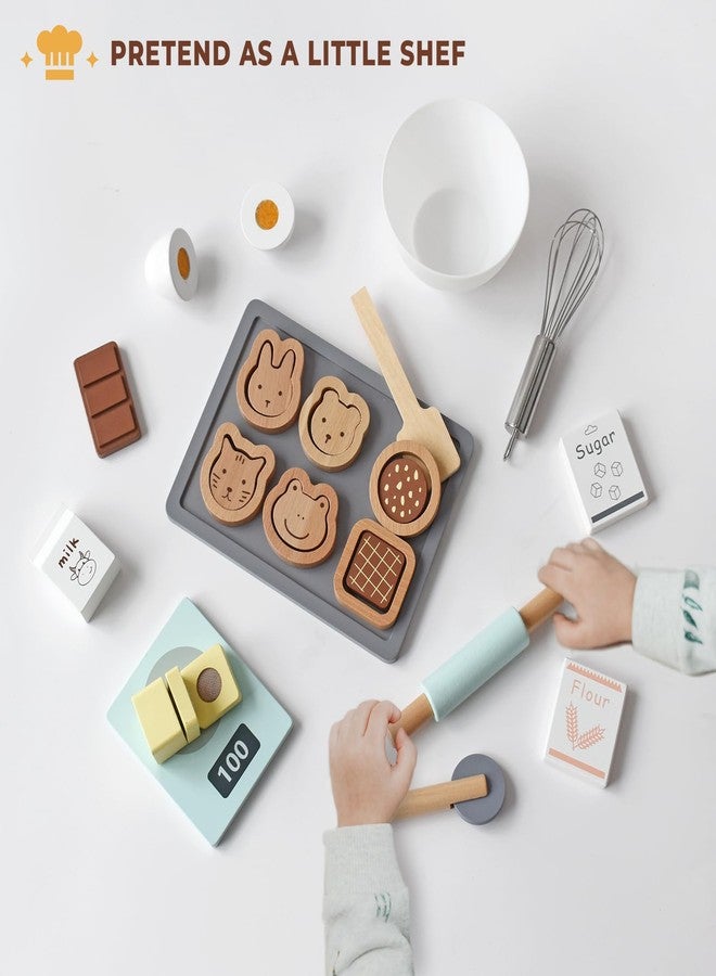 PairPear Wooden Cookie & Baking Play Food Set, Kids 28 Pieces Sliceable Cookies, Hand Mixer Toy Kitchen Accessories Playset, Montessori Pretend Kitchen Gift for Kids Ages 3+ - Image 4