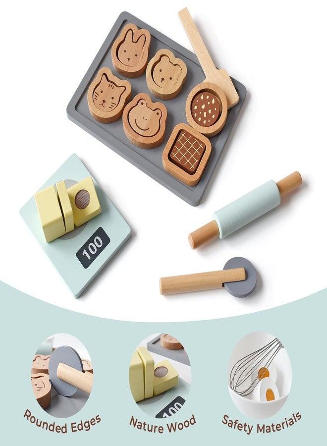 PairPear Wooden Cookie & Baking Play Food Set, Kids 28 Pieces Sliceable Cookies, Hand Mixer Toy Kitchen Accessories Playset, Montessori Pretend Kitchen Gift for Kids Ages 3+ - Image 2