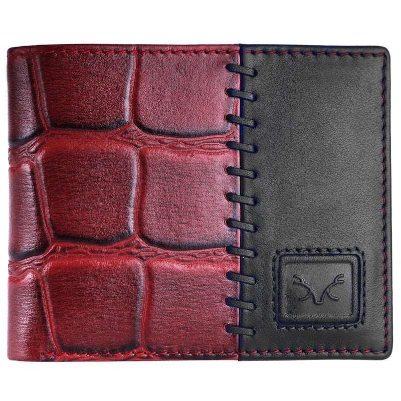 AL FASCINO Men's Leather Wallet, Maroon and Black - Image 3