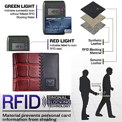 AL FASCINO Men's Leather Wallet, Maroon and Black - Image 5