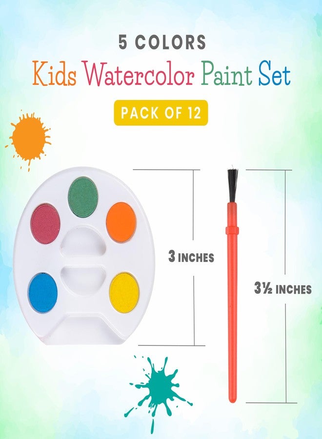 Bedwina Mini Watercolor Kids Paint Set - (Bulk Pack of 12) - 5 Watercolor Paints, Palette Tray and Painting Brush, for Art Party Favors, Kids Prizes and Paint Party Supplies - Image 2