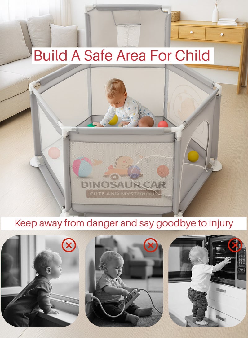Baybee Kids Playpen for Babies | Baby Playards with Basketball Hook, Zipper Lock & Corner Protection | Infant Indoor And Outdoor Kids Activity Center | Foldable Baby Play Area Indoor Setup Baby Playpen Fence with Hexagon shape for Extra Space | Outdoor Play Pen for Baby up to 5 Years Grey - Image 4
