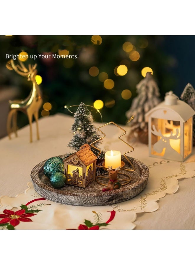 Relex Wooden Decorative Serving Tray, Coffee Serving Tray, Rustic Round Centerpiece Candle Holder Trays, Whitewashed Plate Decor for Farmhouse Kitchen and Table Decor and Dining Room - Image 3