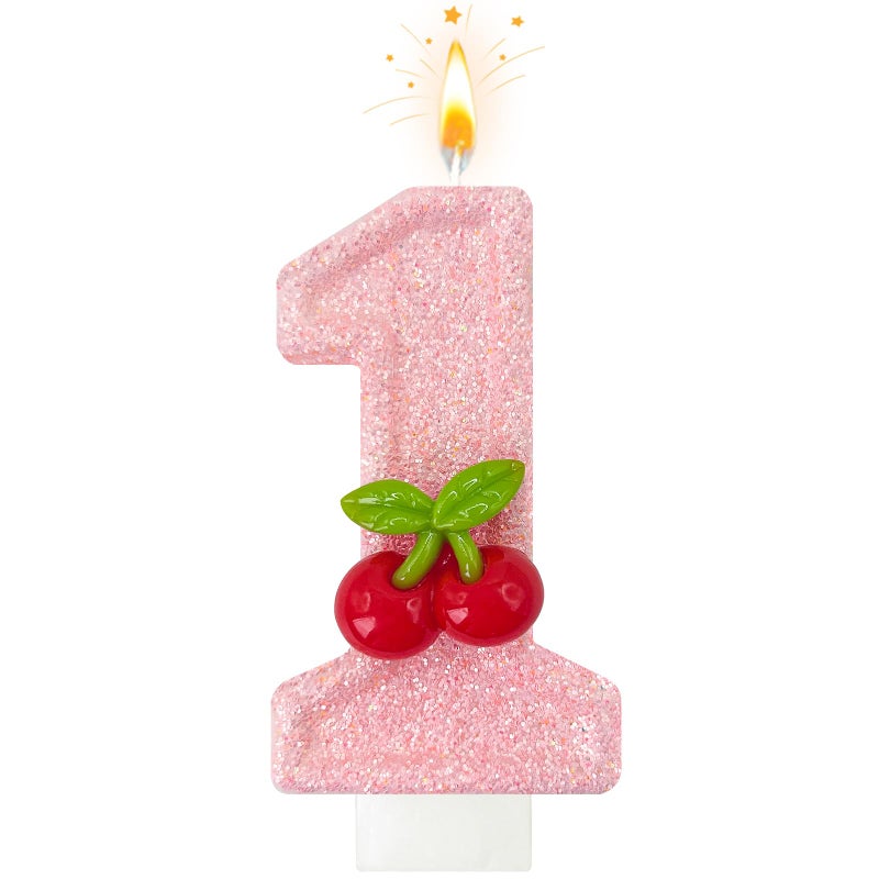 Zailo Cherry Number Birthday Cake Candles, Cherry Theme Party Decoration Supplies, Cake & Cupcake Decoration Gifts (Number 1) - Image 1